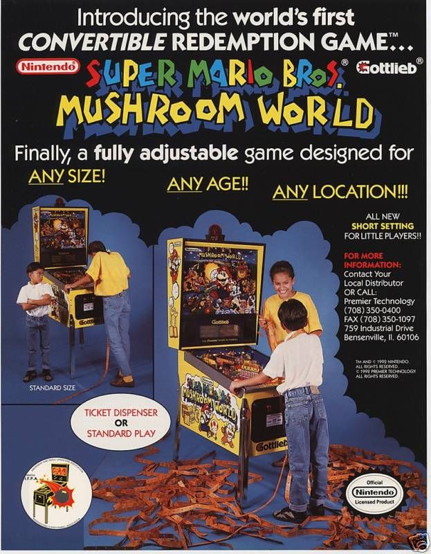 1992 GOTTLIEB SUPER MARIO MUSHROOM WORLD PINBALL FLYER  