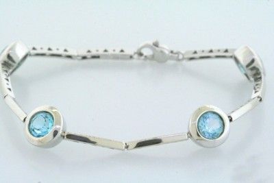 HEAVY 18K WHITE GOLD LeGi BLUE TOPAZ LINK BRACELET  