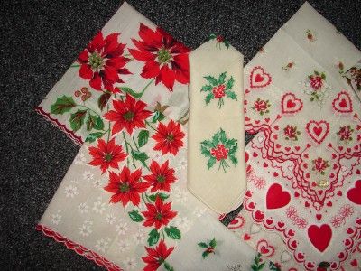   BEAUTIFUL LOT OF TEN HOLIDAY CHRISTMAS/VALENTINES HANDKERCHIEFS