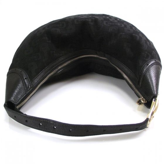 GUCCI Canvas Horsebit Hobo Purse Bag Black GG  