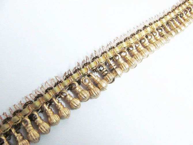 Yd Metallic Bronze Copper Beaded Sequin Fringe Trim  