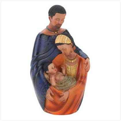 African Black Jesus Joseph Mary Manger Statue Sculpture  