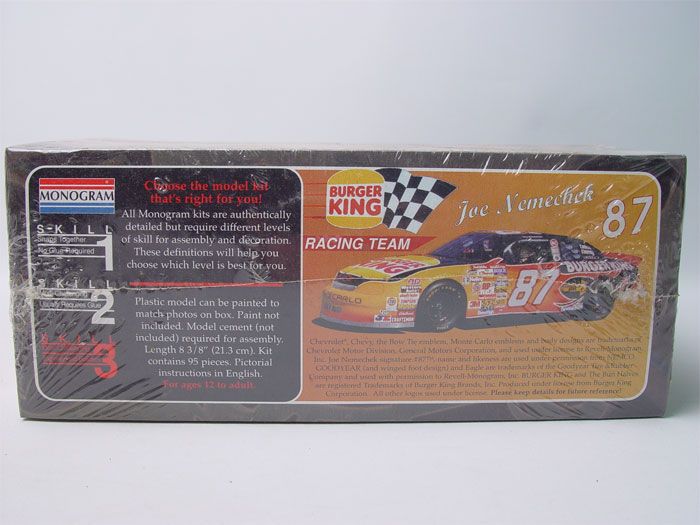 Monogram Joe Nemechek 87 Burger King Race Car Model Kit  