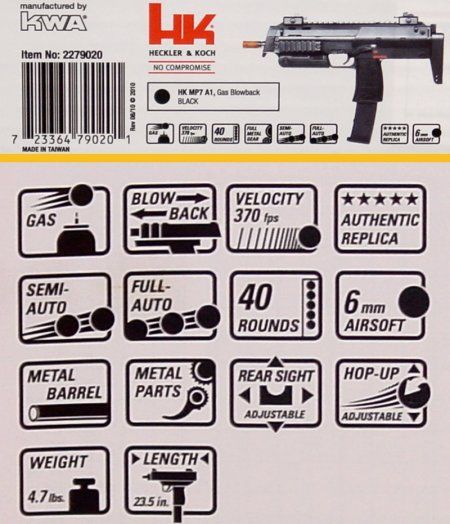 NEW gas Heckler & Koch HK MP7 a1 ELITE FORCE Full Metal BLOW BACK gbb 