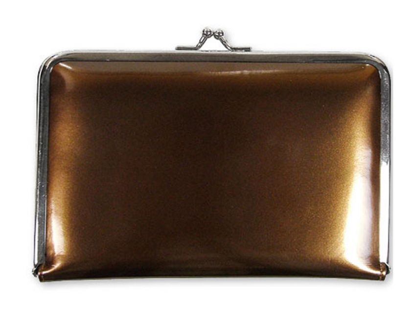 Brown Bronze Patent Kiss Lock Ladies Hinge Wallet  