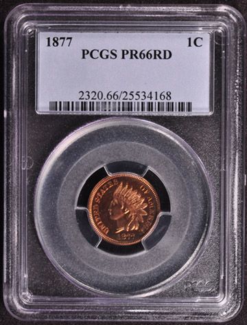 1877 INDIAN BRONZE 1C PCGS PR 66 RD  