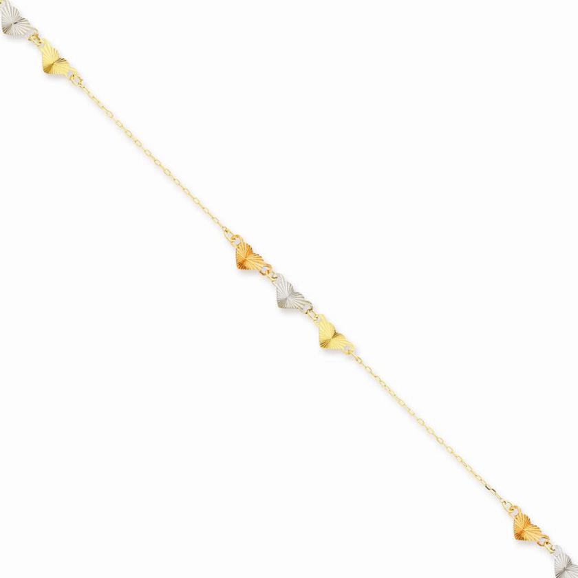 14K TRI COLOR DIAMOND CUT HEART LOVE BRACELET 9 ANKLET  