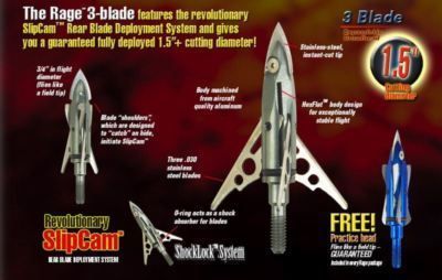 NEW Rage expandable broadheads 3pk 3 blade100gr  