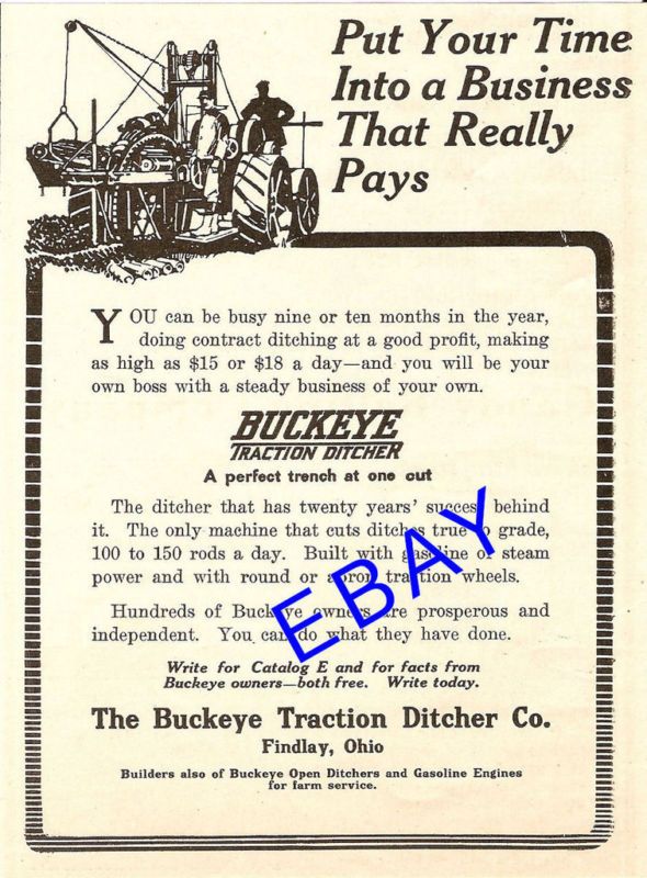 1914 BUCKEYE TRACTION DITCHER AD TRENCHER FINDLAY OHIO  