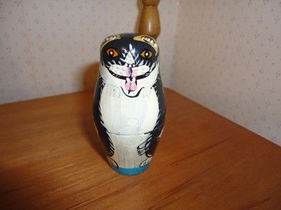 Vintage Russian Nesting Dolls Set 3 Cats Mouse Laquered Figures  