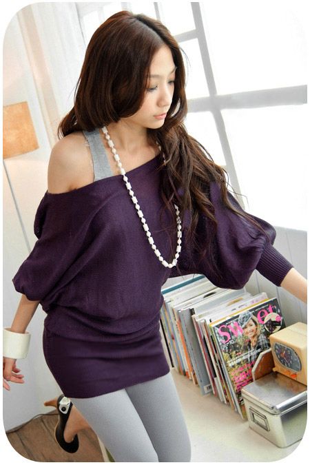 BOAT NECK KNIT WEAR LONG SWEATER TUNIC RY8015  