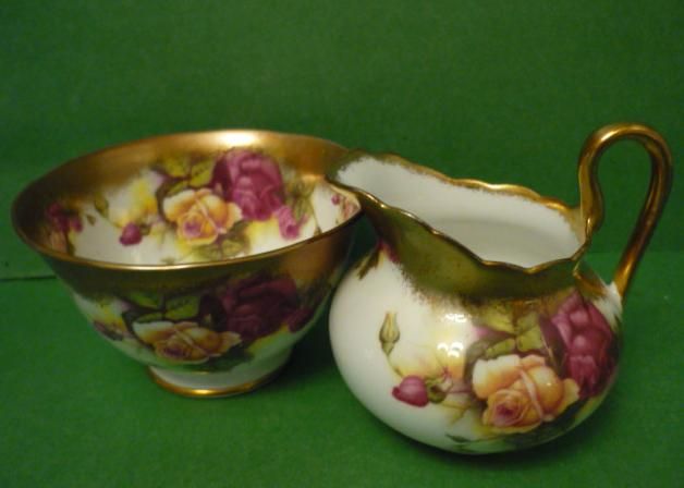   Chelsea England Golden Rose Bone China Creamer & Sugar Bowl  