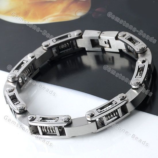 Stainless Steel Spring Bead Link Chain Steam Punk Bracelet Bangle Men 