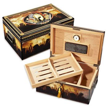 LARGE 100 CIGAR GORGEOUS MAN O WAR EXOTIC INLAID CIGAR HUMIDOR  