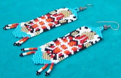 TURTLE RED NATIVE AMERICAN INDIAN BEADED EARRINGS  