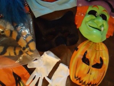 HALLOWEEN PROP COSTUME HUGE LOT WIGS WINGS ACCESSORIES MASKS GLOVES 