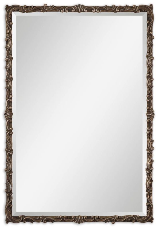 Ornate Rectangular Silver Art Deco Bathroom Wall Mirror  