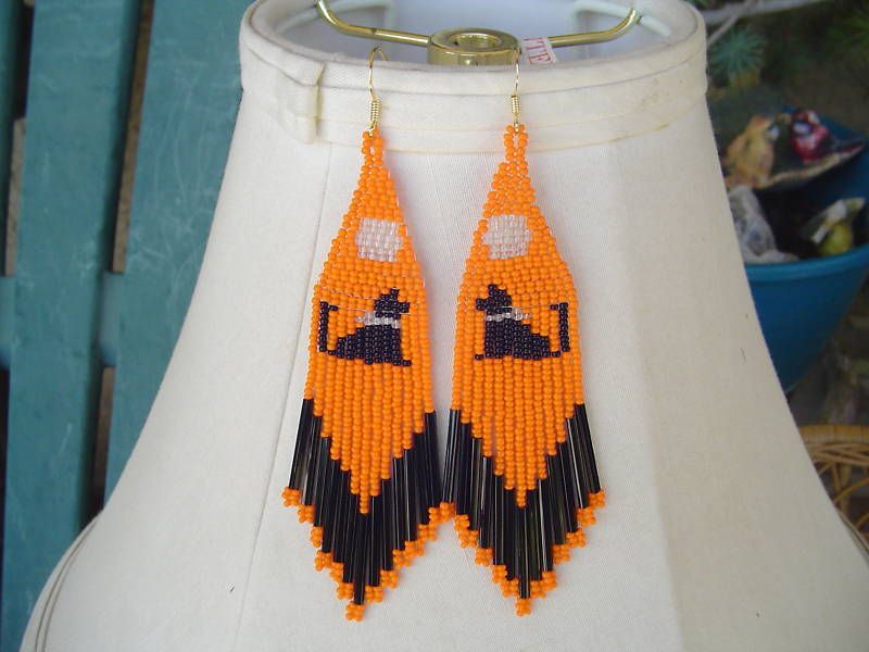 Black Cat Halloween Beaded Earrings  