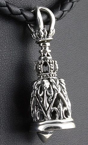 CUSTOM ROYAL BELL CROWN 925 SILVER LEATHER NECKLACE  