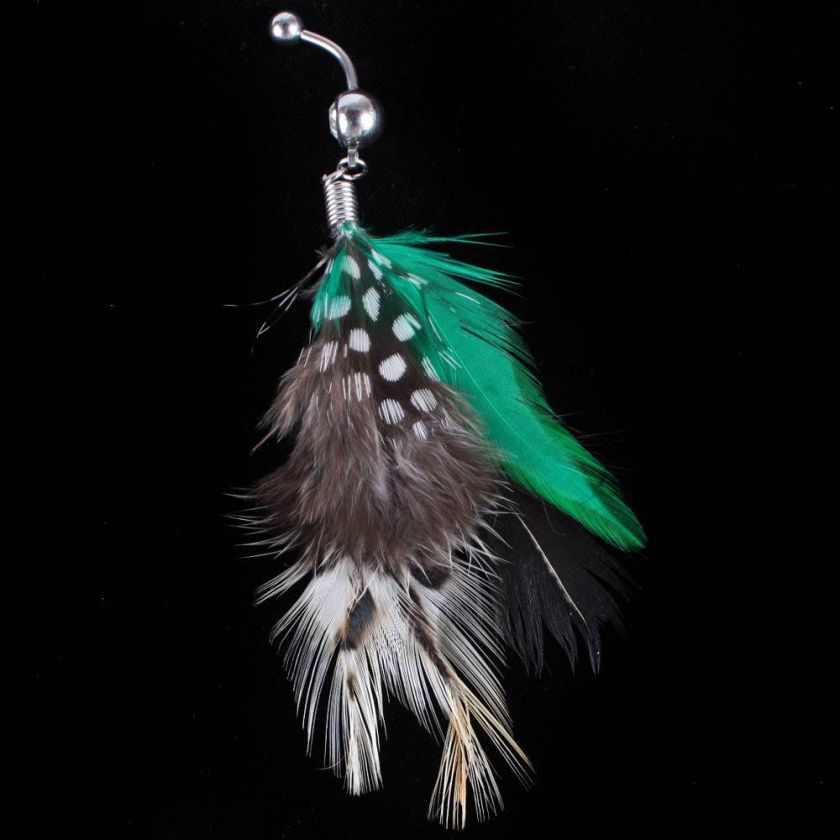   Rhinestone Feathers Long Dangle Hipster Belly Ring Jewelry  