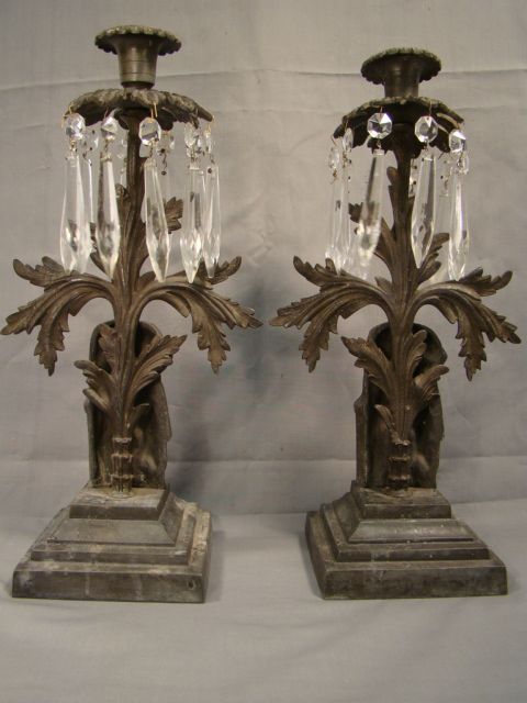 Pair (2) Antique 19thC Victorian MEDIEVAL KNIGHT Statue GIRANDOLE 