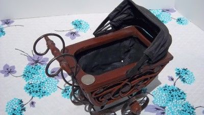 Antique Bram Baby Doll Carriage, Scrolled Wood & Iron  