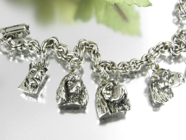 DOG CHARM BRACELET POODLE AIREDALE IRISH SETTER SILVER  