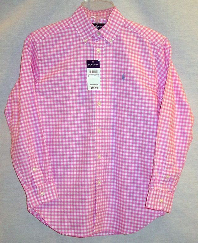 RALPH LAUREN BOYS PINK CHECKERED DRESS SHIRT MEDIUM NWT  