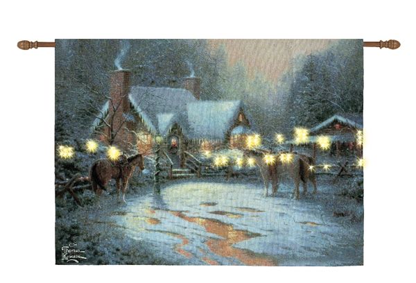 Christmas Welcome Thomas Kinkade FIBER OPTIC Tapestry Country Horse 