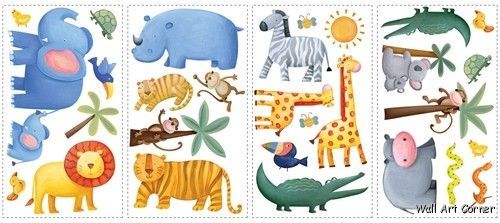 26 Jungle Animal Baby Boys/Girls Kids Room Wall Decals  