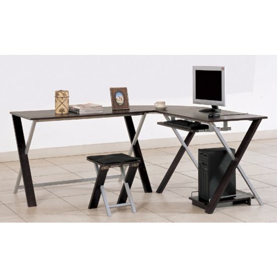 Shaped Computer Desk Group with Cushioned Stool  