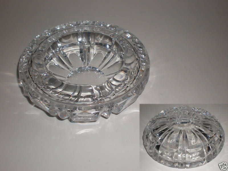   25in Rexxford Cut Crystal Glass Cigar Ashtray Signed Dish Bowl  