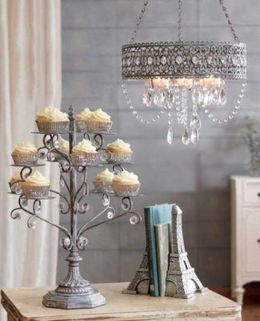 BEADED French Tuscan CUPCAKE TOWER STAND Holder  