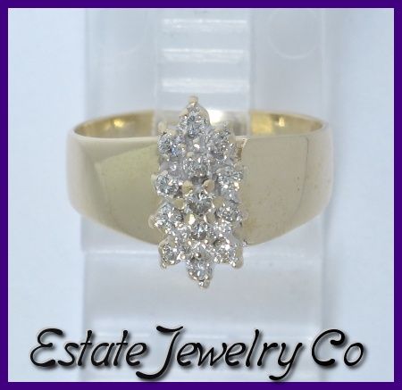 14k Round Diamond Cluster Cocktail Wide Band Ring .15ct  