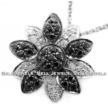 82CT BLACK DIAMOND FLOWER PENDANT FLORAL NECKLACE 14k WHITE GOLD 