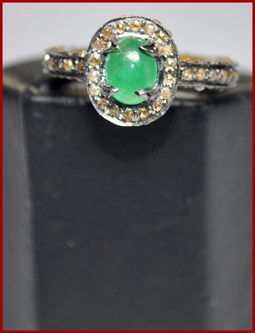 20ctw ROSE CUT DIAMOND EMERALD VICTORIAN LOOK .925 SILVER WEDDING 