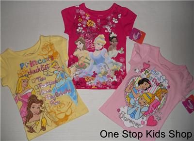 DISNEY PRINCESS 2T 3T 4T Top SHIRT Belle Cinderella Tiana Aurora SNOW 