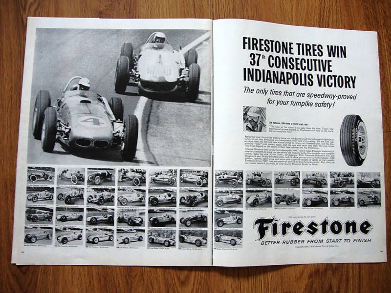 1960 Firestone Tire Ad Indianapolis 500 Winners  