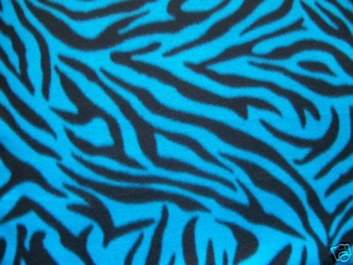 Fleece fabric by the yard Cute black & turquoise zebra  