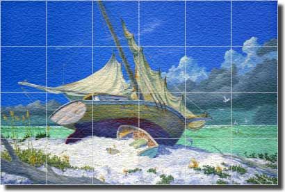 Shaffett Tropical Seascape Glass Wall Floor Tile Mural  