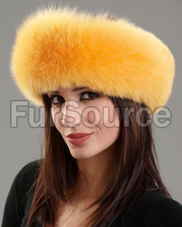 Fox Fur Winter Headband   Yellow  