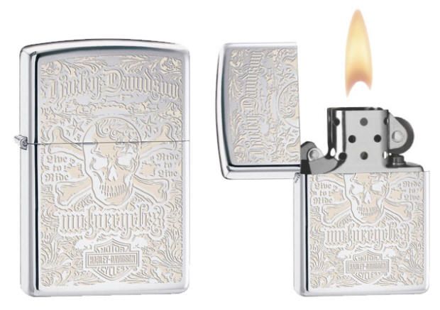 SKULL & LOGO_HIGH POLISH CHROME FINISH_HARLEY DAVIDSON ZIPPO LIGHTER 