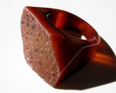 HUGE CARNELIAN AGATE DRUSY DRUZY GEMSTONE RING SZ 10  