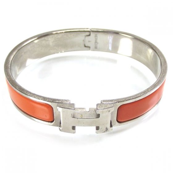 HERMES Enamel Clic Clac H Bracelet Bangle PM Orange  