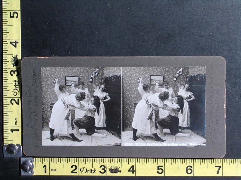 Antique Stereoscopic Real Photo Stereoview   Halloween Party Girls 