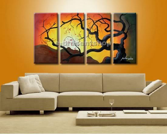 Handmade Landscape Tree Oil Painting On Canvas Bhp434 NY  