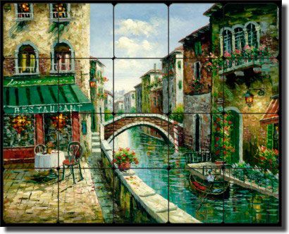 Italian Cafe Canal Tumbled Marble Tile Mural Backsplash  