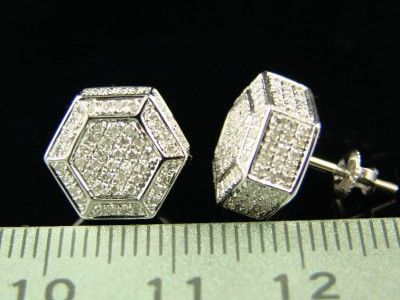 MENS LADIES HEXAGON 3D DIAMOND STUD XL EARRINGS 12 MM  