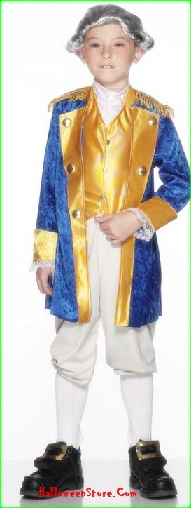   blue and yellow velvety jacket colonial trousers vest and jabot wig