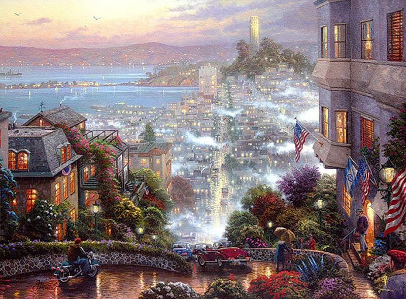 Thomas Kinkade San Francisco Lombard Street 30x40 Oil  